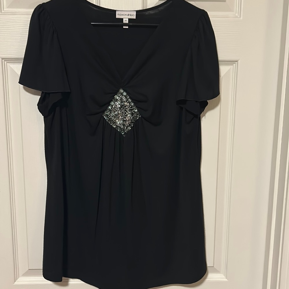 Fashion Bug Black Shirt with Crystals